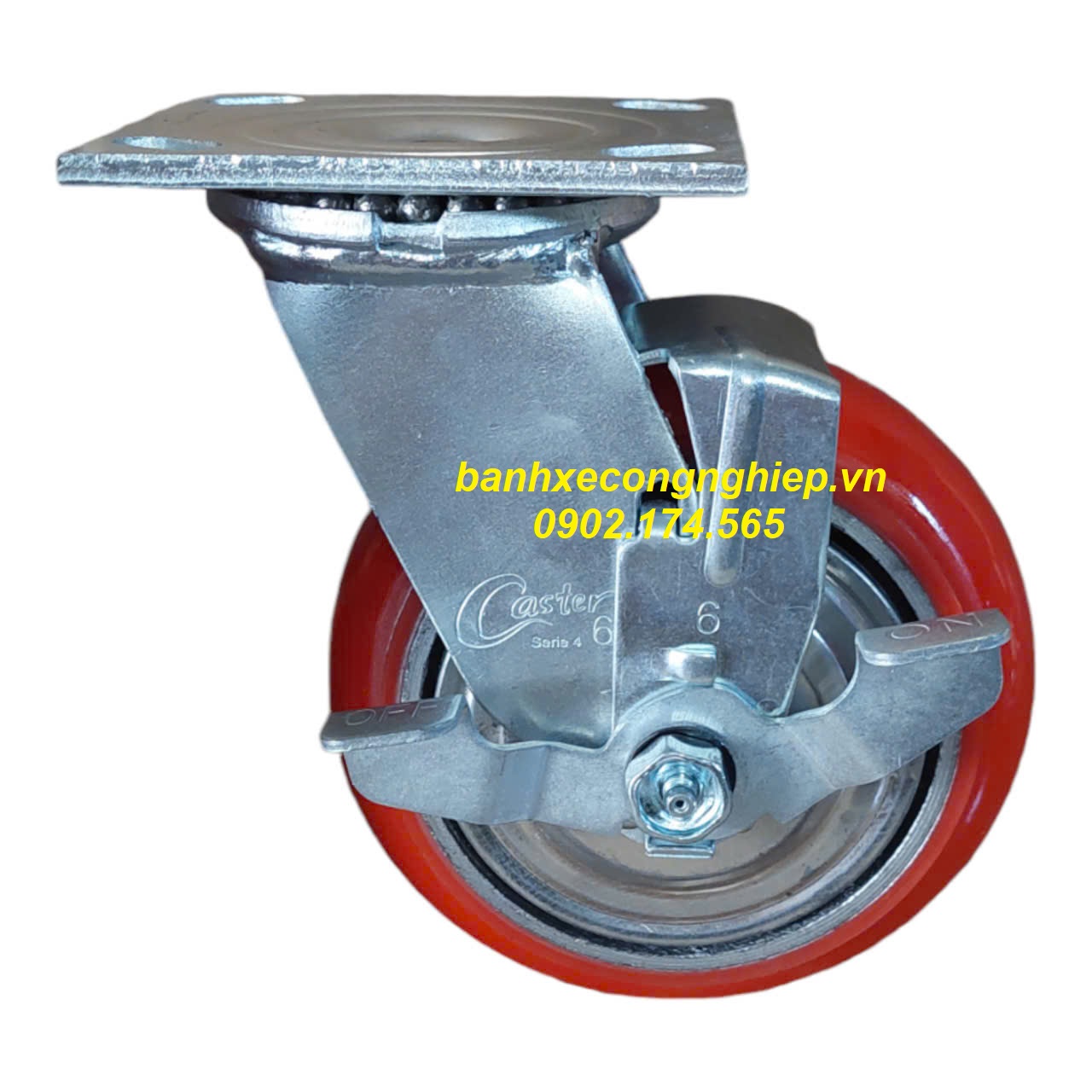 Bánh xe Korea PU 150x48 càng thép xoay khóa hông Caster Serie 4 
