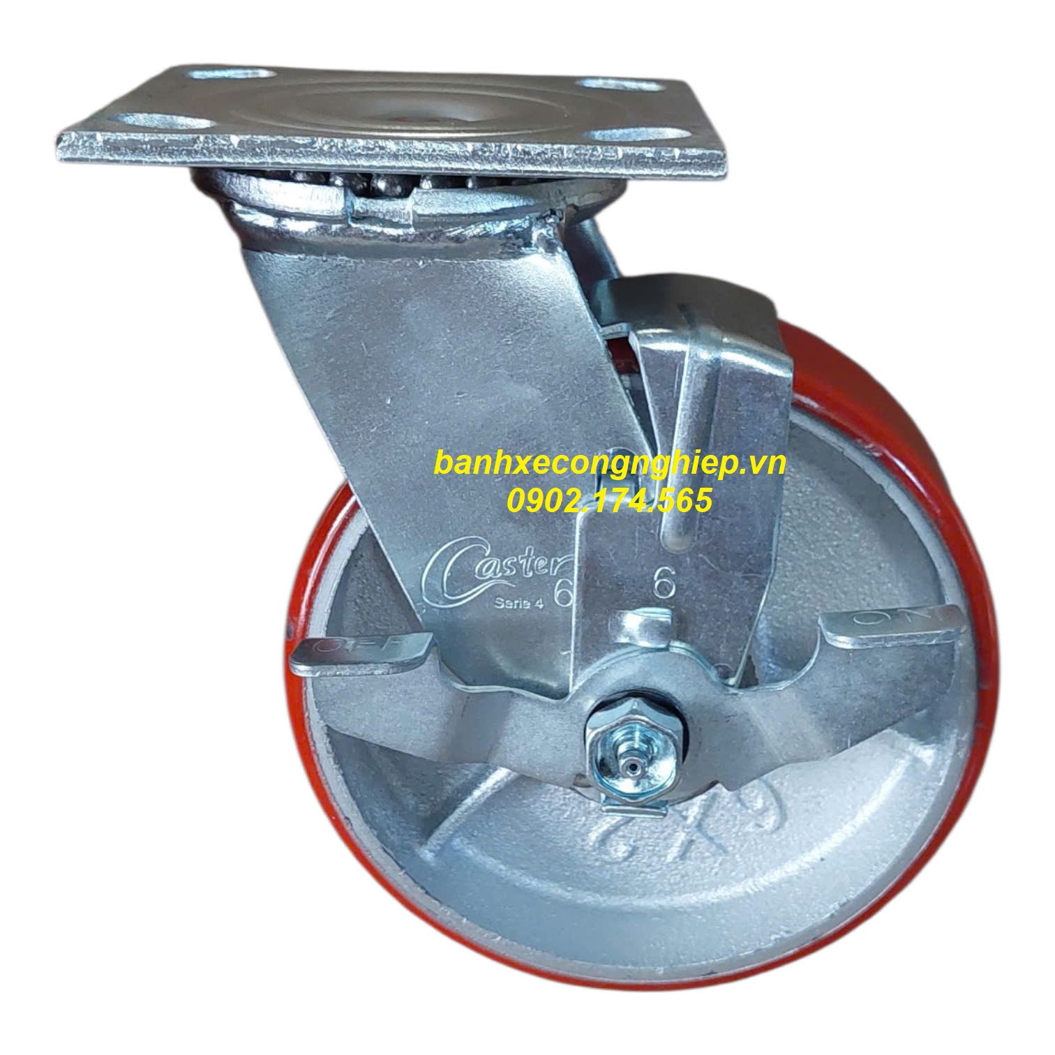 Bánh xe PU150x50 càng thép xoay khóa Caster Serie 4 tiêu chuẩn USA