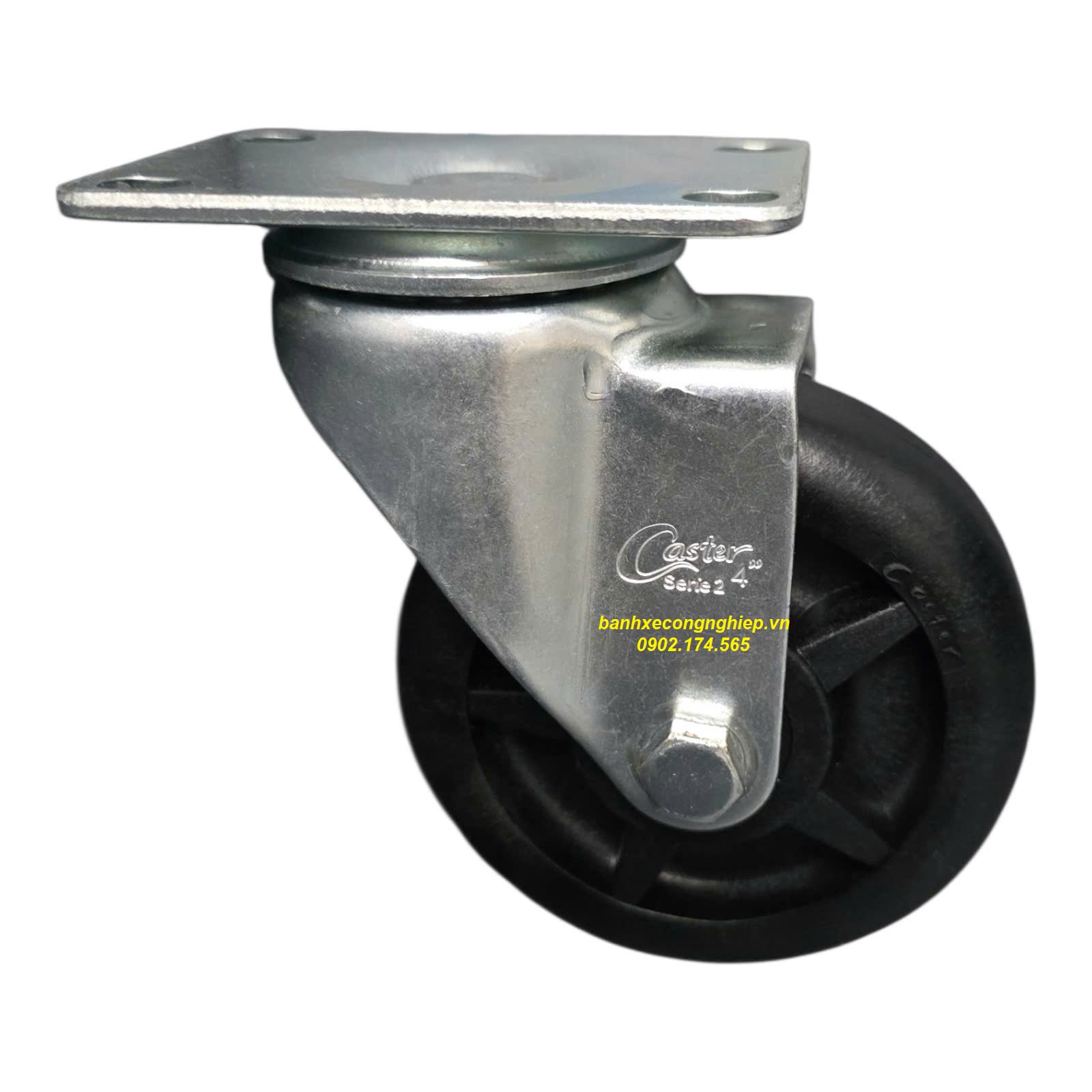 Bánh xe chịu nhiệt độ cao Hi-temp 100x32 càng thép xoay Caster Serie 2 tiêu chuẩn USA dùng cho lò hấp, sấy, nướng