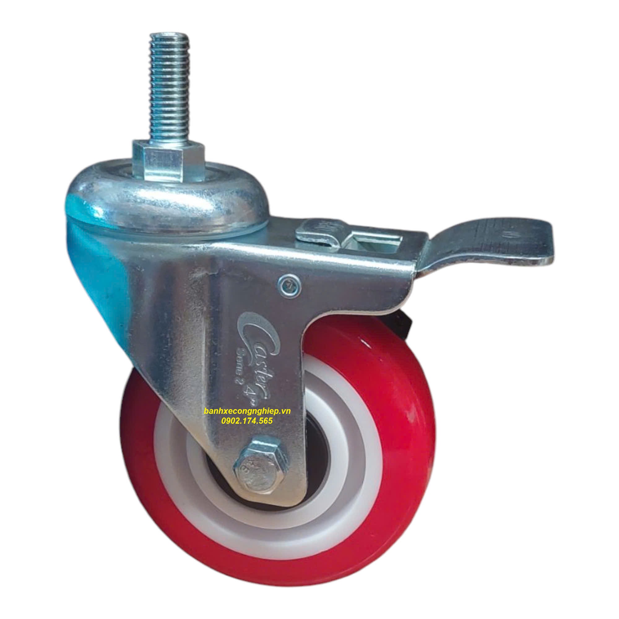 Bánh xe PU100x32 càng thép xoay khóa M12 Caster Serie 2