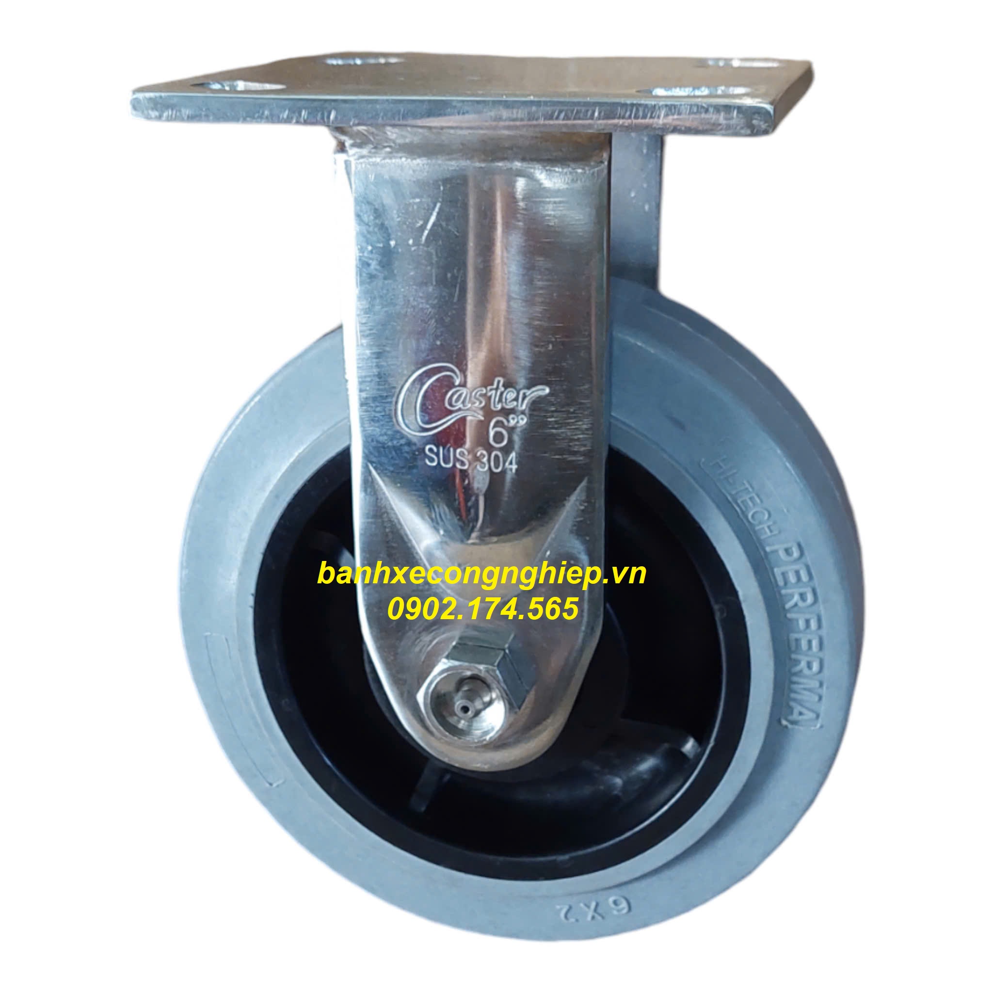 Bánh xe cao su chống tĩnh điện Hi-tech Perferma 150x50 càng inox 304 cố định Caster Serie 4 tiêu chuẩn USA