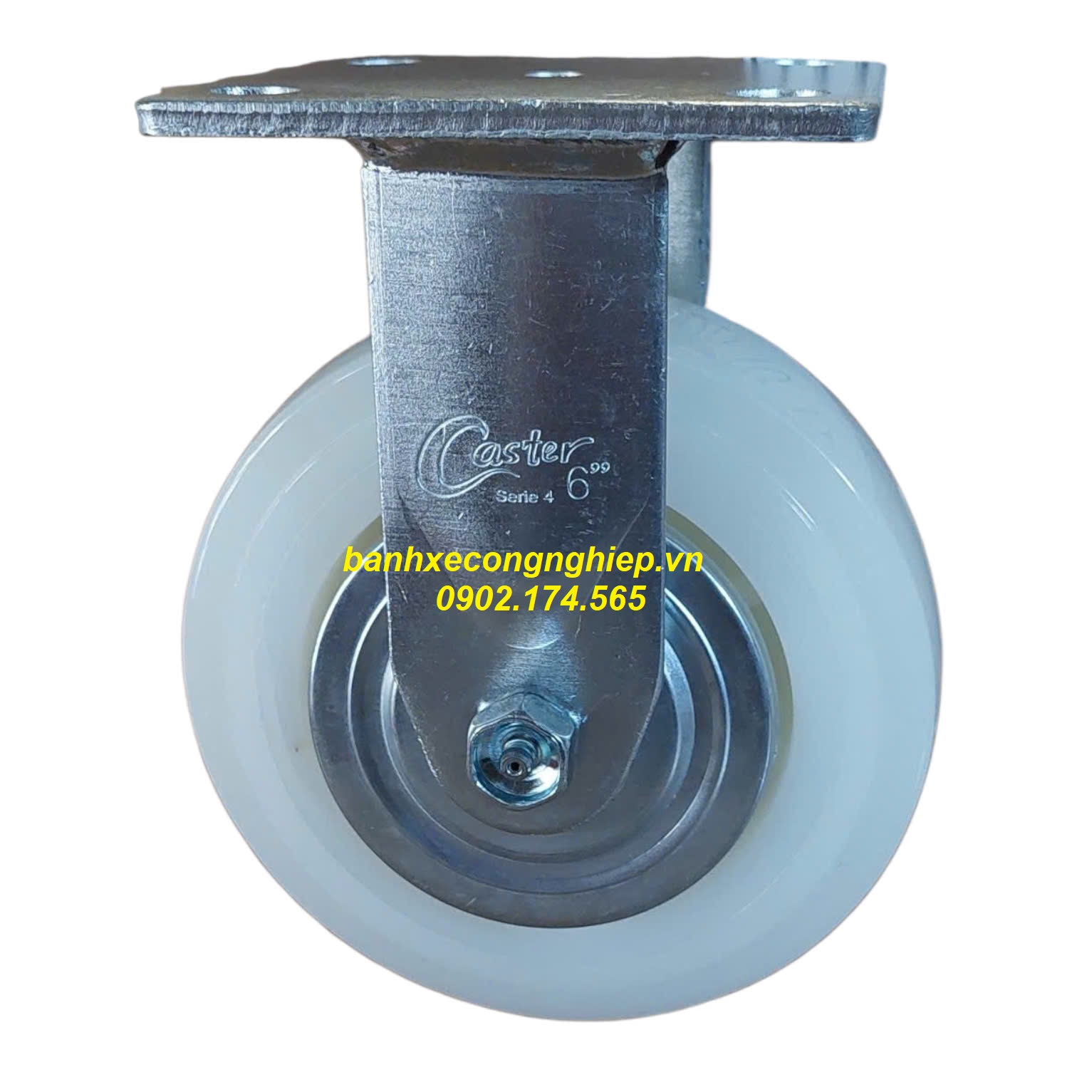 Bánh xe PA150x51 càng thép cố định Caster Serie 4 tiêu chuẩn USA có nắp che chống quấn chỉ dùng cho các công ty dệt nhuộm, may mặc...