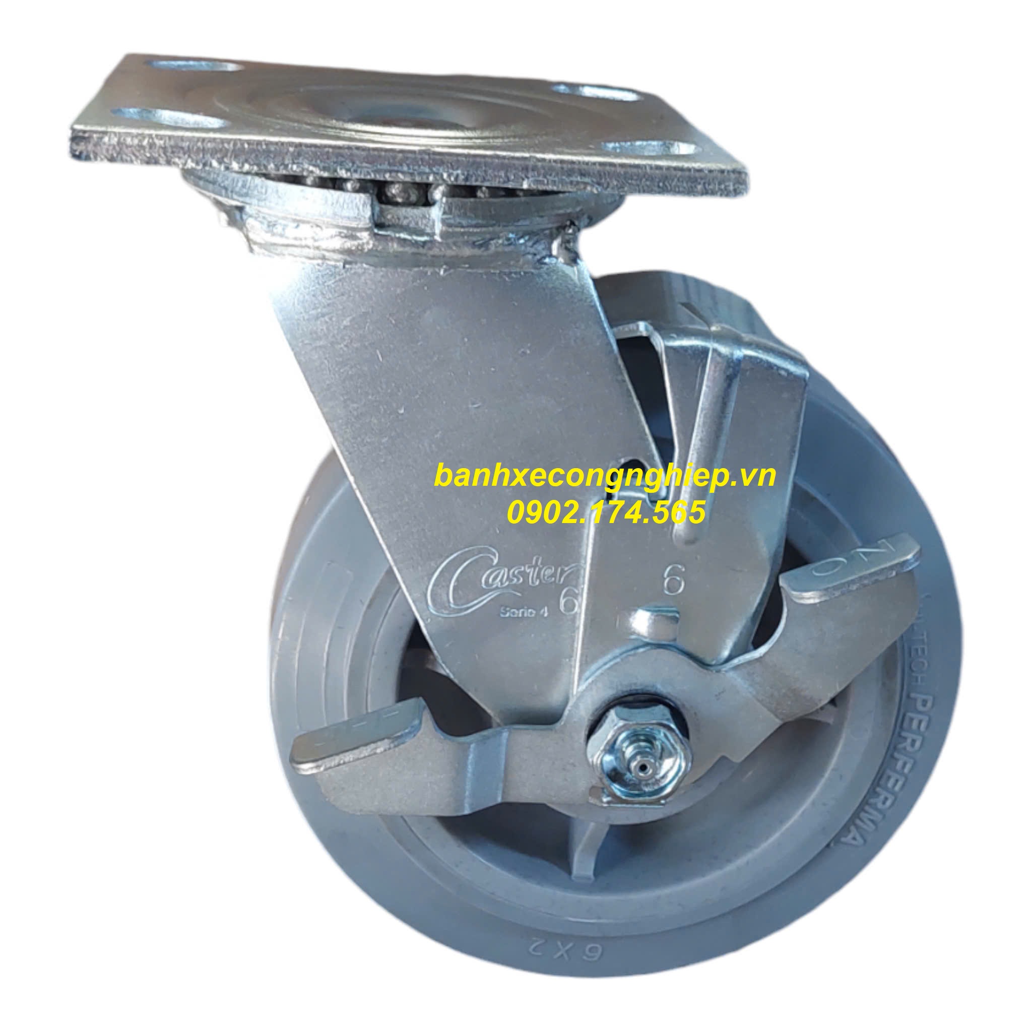 Bánh xe cao su Hi-tech Perferma 150x50 càng xoay khóa hông Caster Serie 4 tiêu chuẩn USA