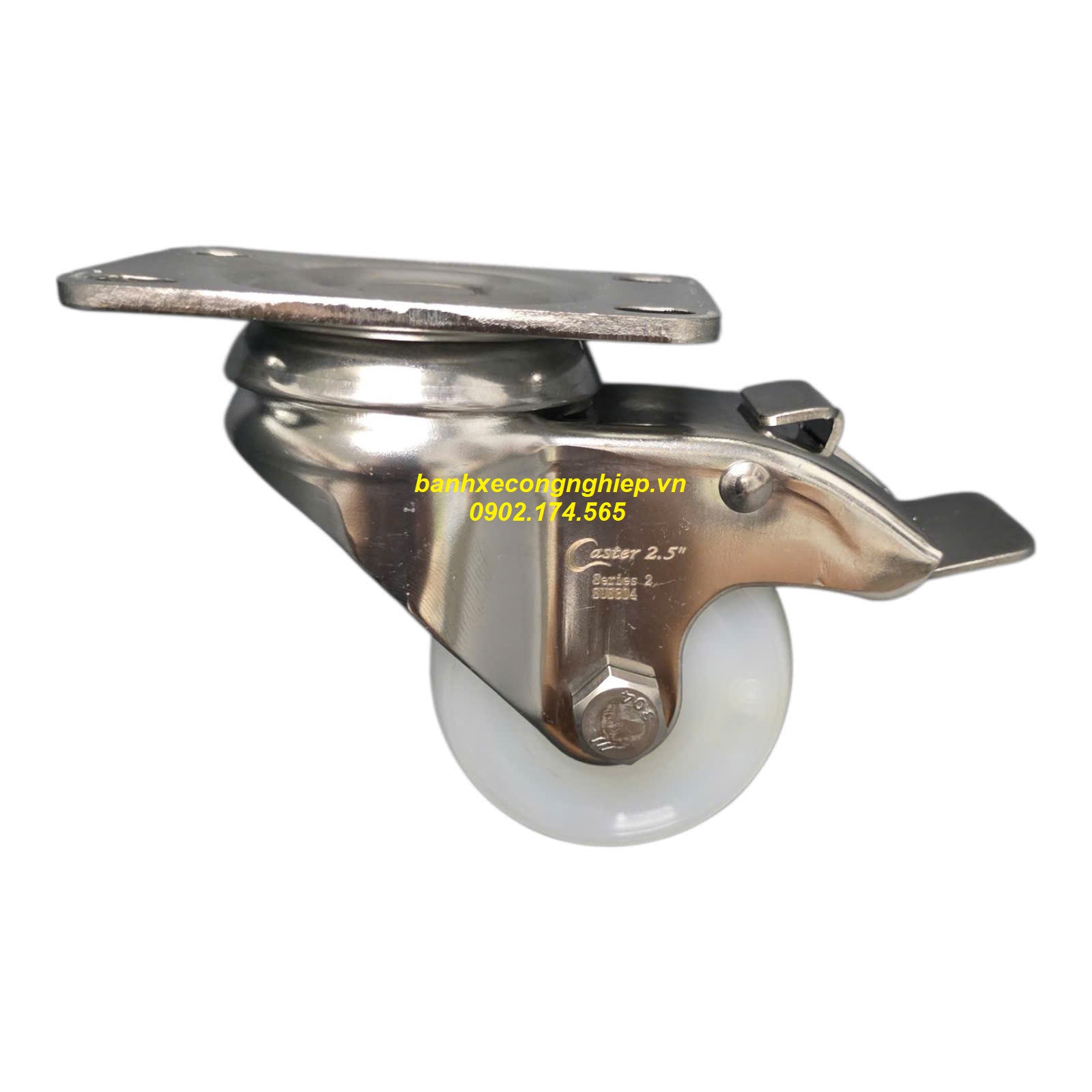 Bánh xe PA63.5x32 càng inox 304 xoay khóa Caster Serie 2 tiêu chuẩn USA