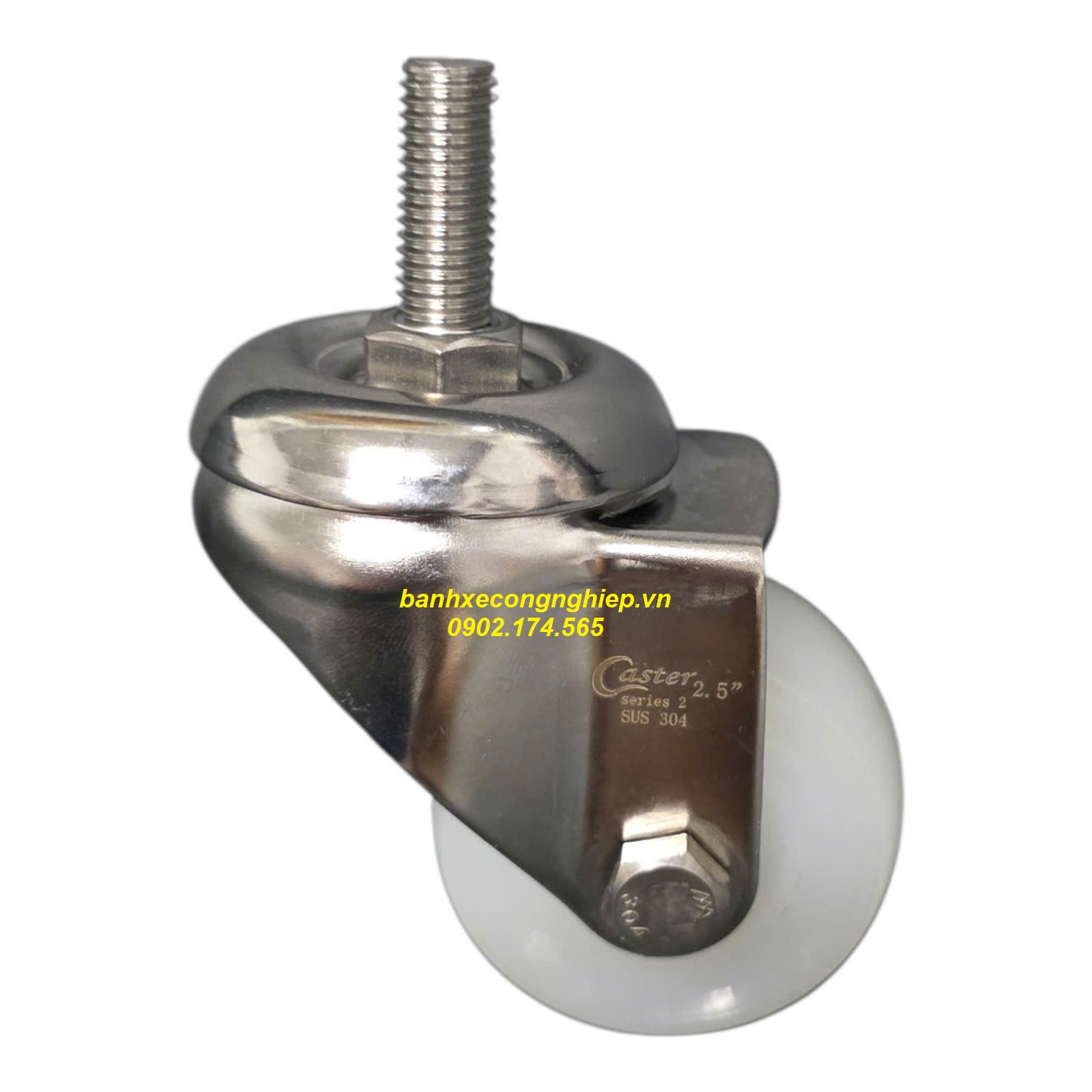 Bánh xe PA63.5x32 càng inox 304 xoay M12x25 Caster tiêu chuẩn USA