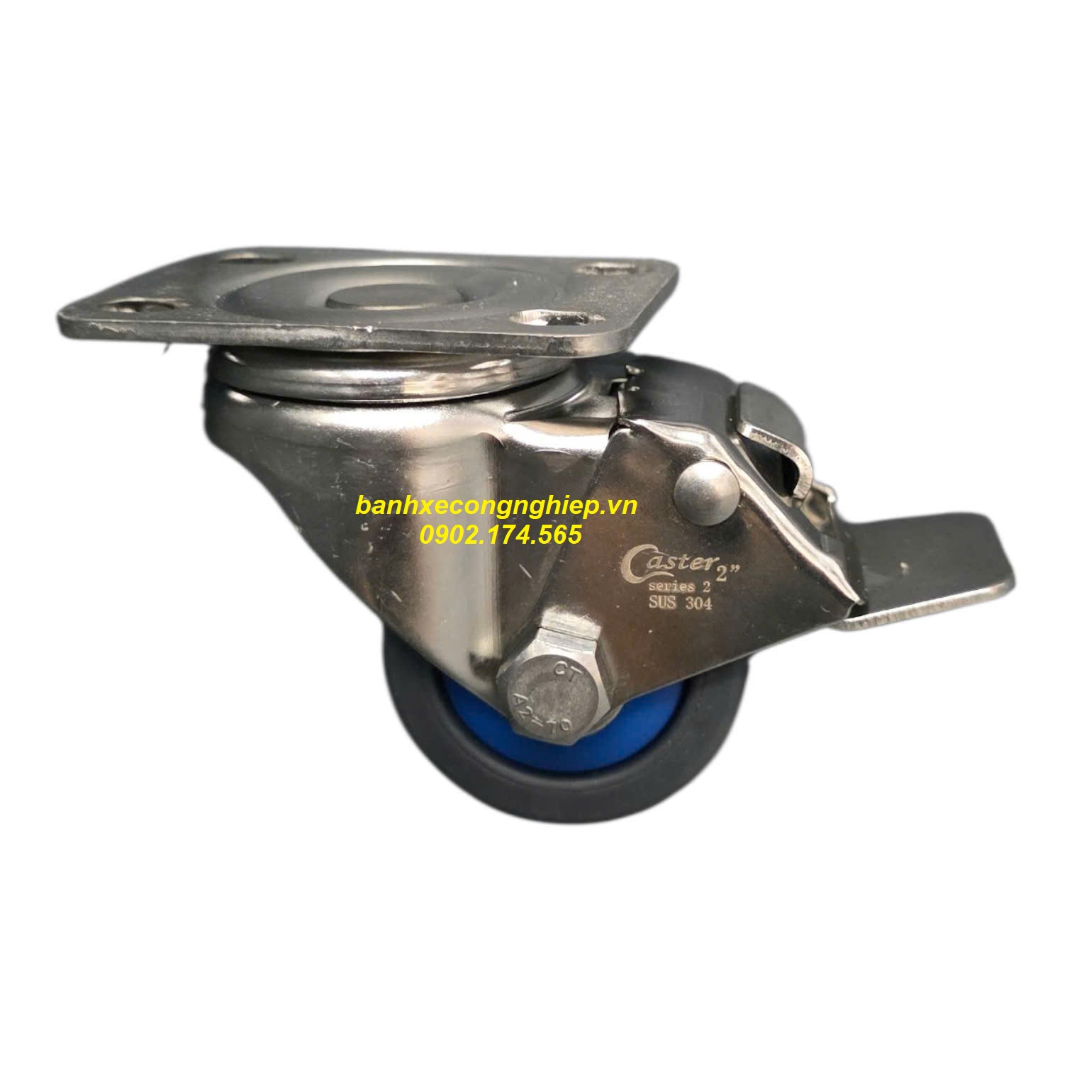 Bánh xe TPR50x28 càng inox 304 xoay khóa Caster Serie 2 tiêu chuẩn USA