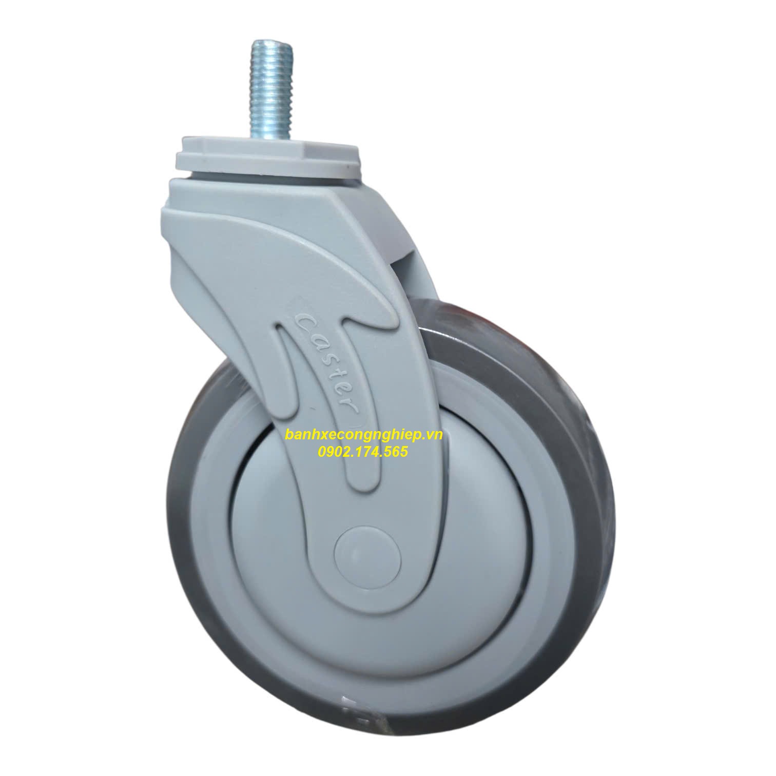 Bánh xe cao su xám TPR 125x32 càng nhựa Nylon xoay trục ren M12 Caster Serie 2 tiêu chuẩn USA