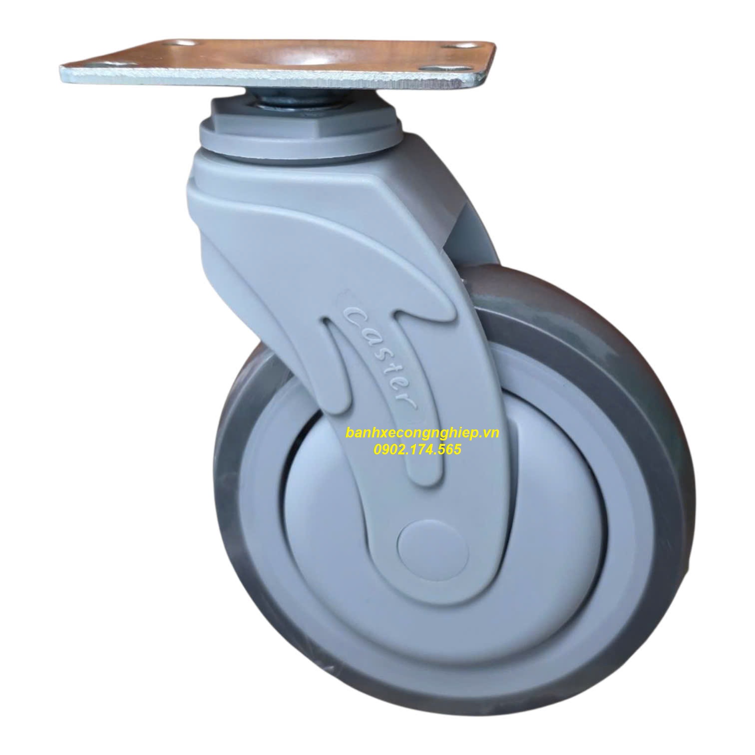 Bánh xe cao su xám TPR 125x32 càng nhựa Nylon xoay Caster Serie 2 tiêu chuẩn USA