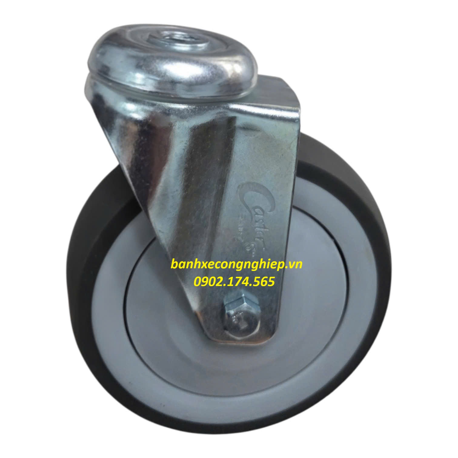 Bánh xe cao su xám TPR 125x32 càng thép xoay lỗ bulon 12mm Caster Serie 2 tiêu chuẩn Korea