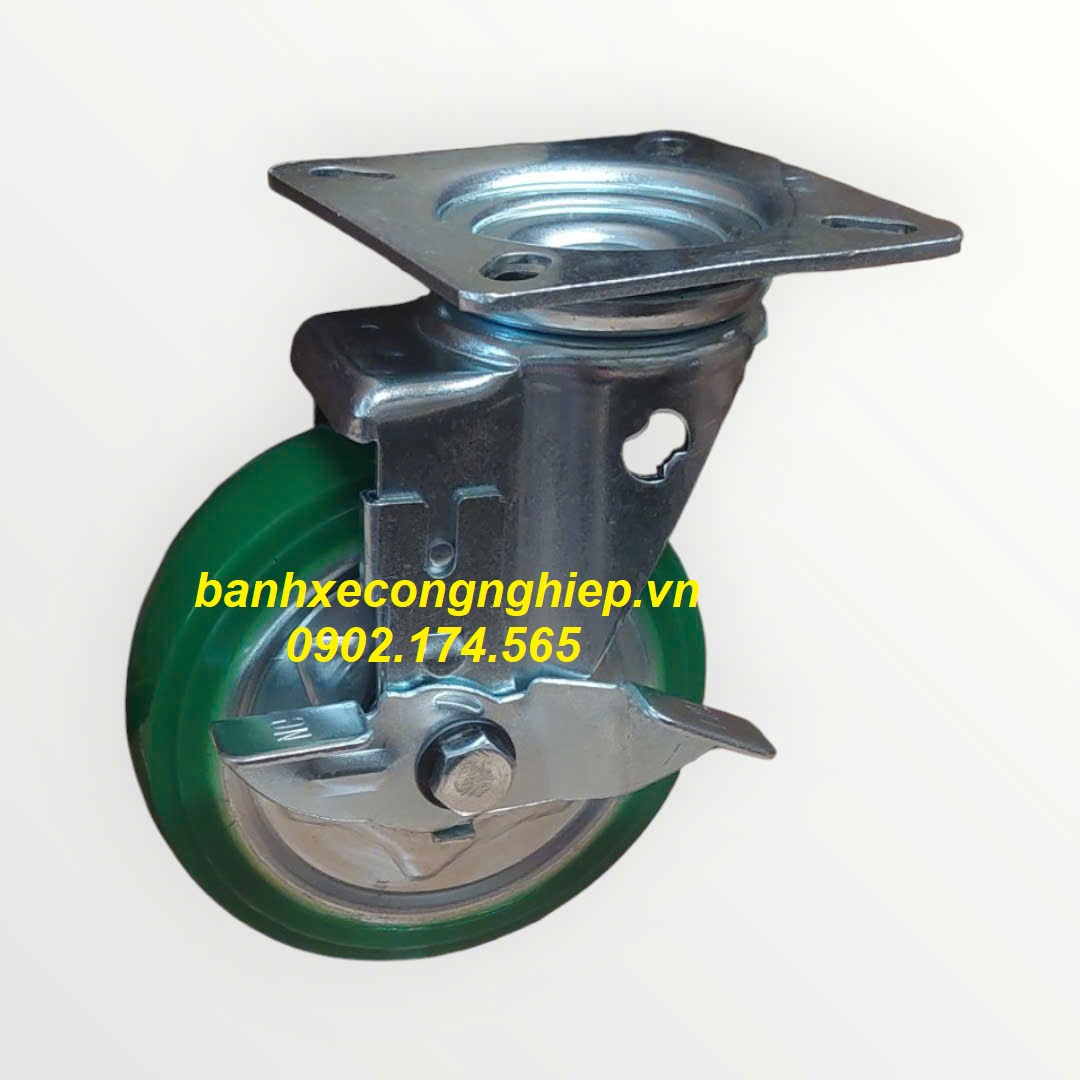 Bánh xe Japan PU150x40 càng thép xoay khóa hông Caster Serie 4