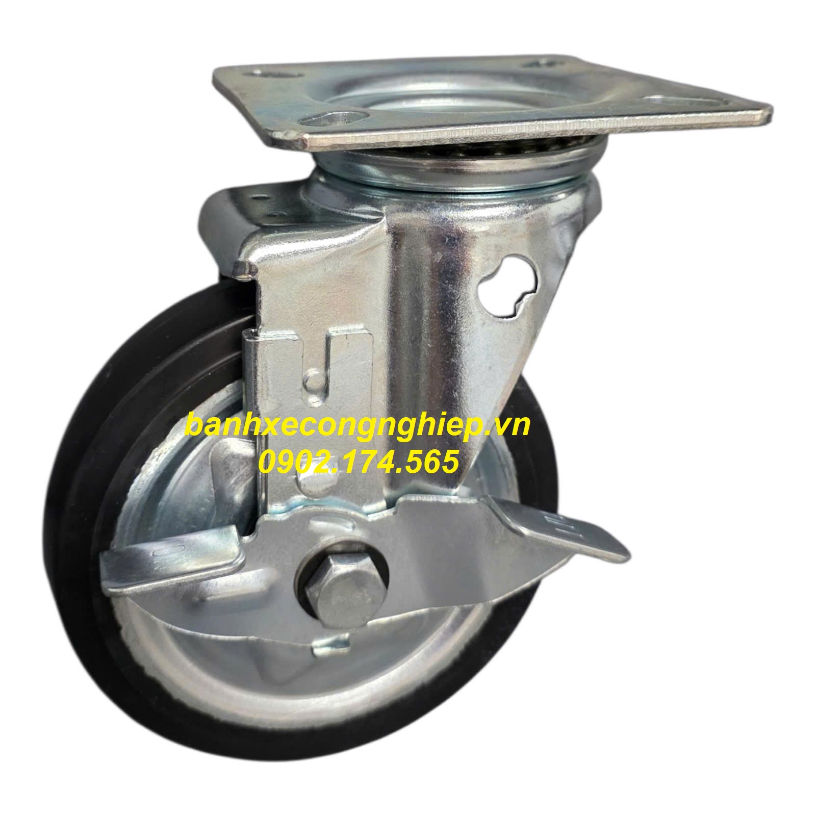 Bánh xe Cao su Nhật Bản 150mm càng thép xoay khóa hông Caster Serie 4