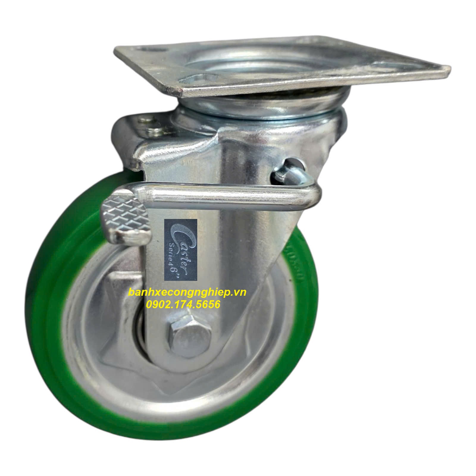 Bánh xe PU Nhật Bản 150mm càng thép xoay khóa kép Caster Serie 4