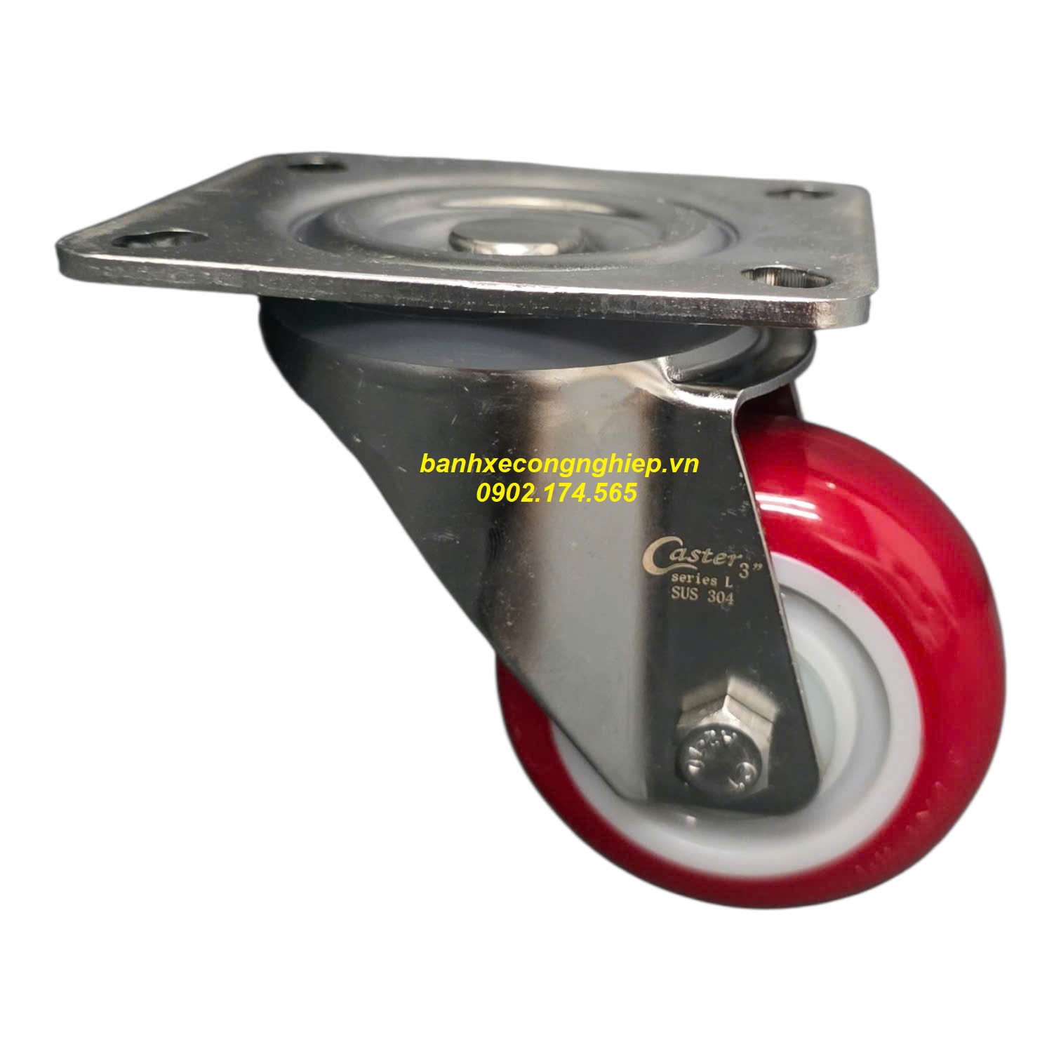 Bánh xe PU75x32 càng inox 304 xoay Caster Serie 2 tiêu chuẩn EU