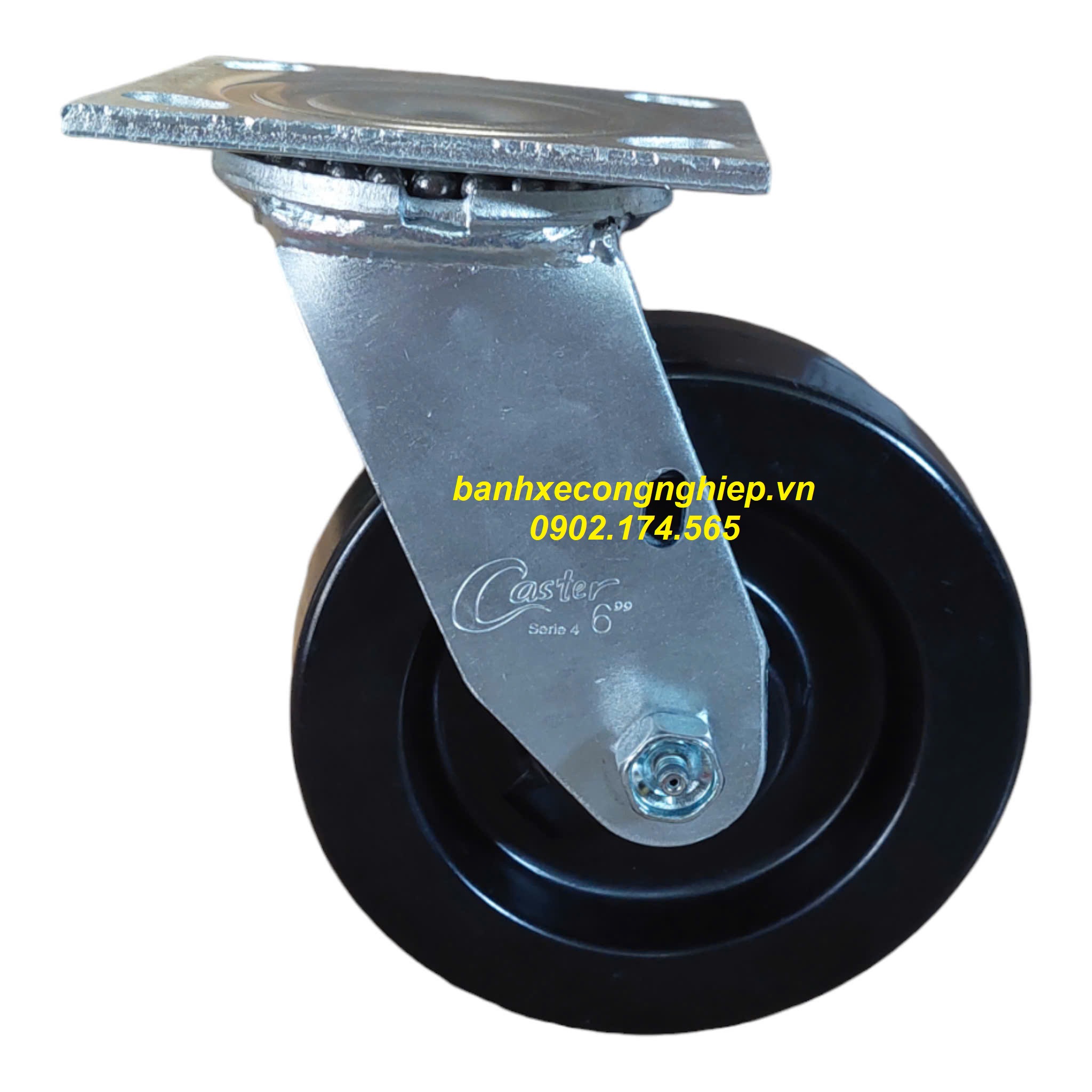 Bánh xe chịu nhiệt Phenolic 150x50 càng thép xoay Caster Serie 4 tiêu chuẩn USA