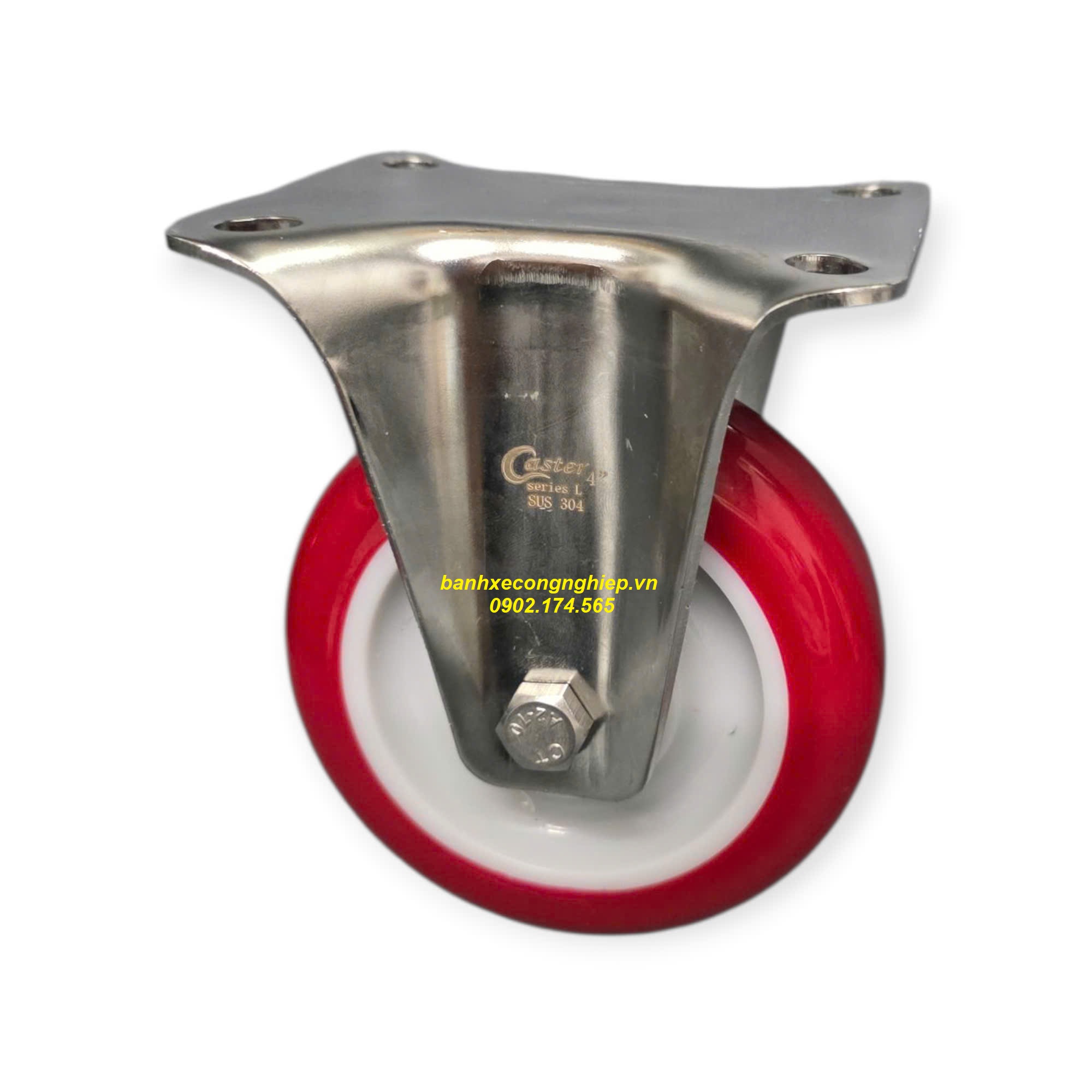 Bánh xe PU100x32 càng inox 304 cố định Caster Serie 2 tiêu chuẩn EU
