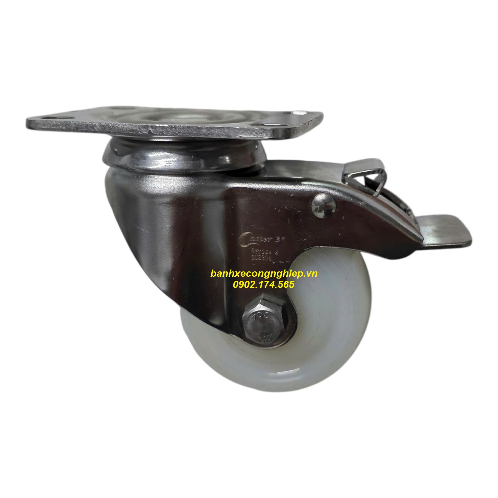 Bánh xe PA75x32 càng inox 304 xoay khóa Caster Serie 2 tiêu chuẩn USA