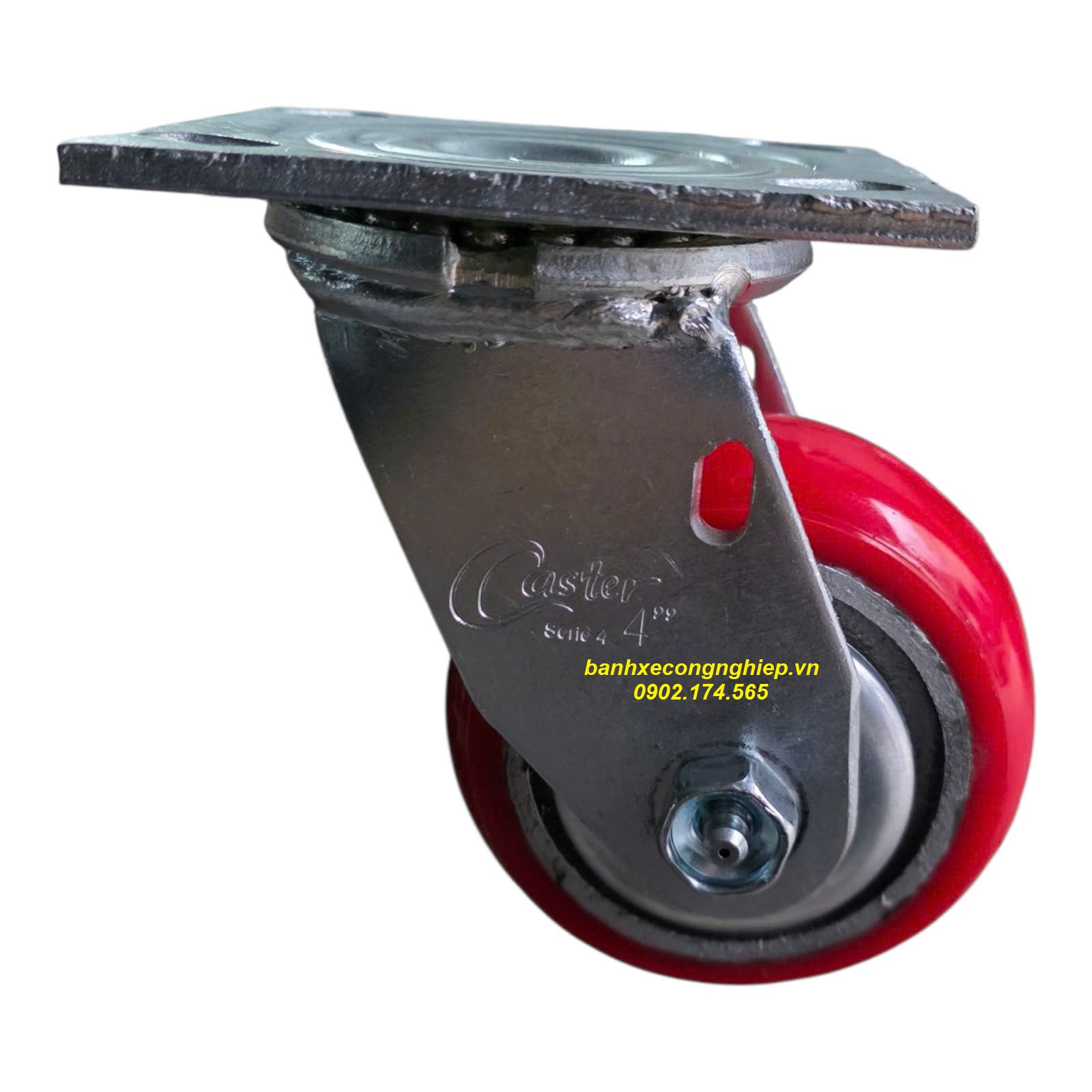 Bánh xe Korea PU 100x50 càng thép xoay Caster Serie 4 tiêu chuẩn Korea có nắp che chống quấn chỉ dùng cho các công ty dệt sợi, may mặc