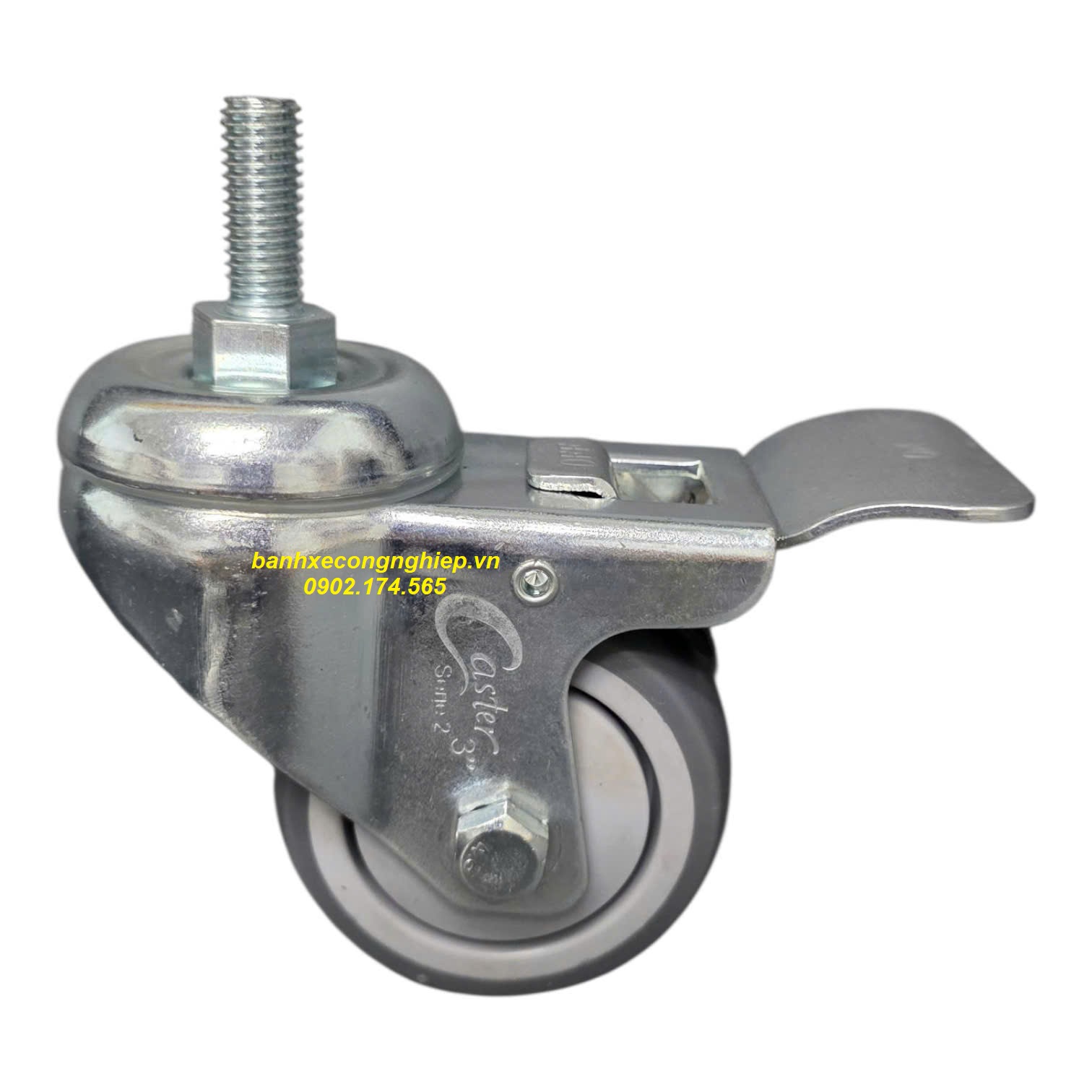 Bánh xe cao su xám TPR 75x32 càng xoay khóa M12 Caster Serie 2 tiêu chuẩn Korea