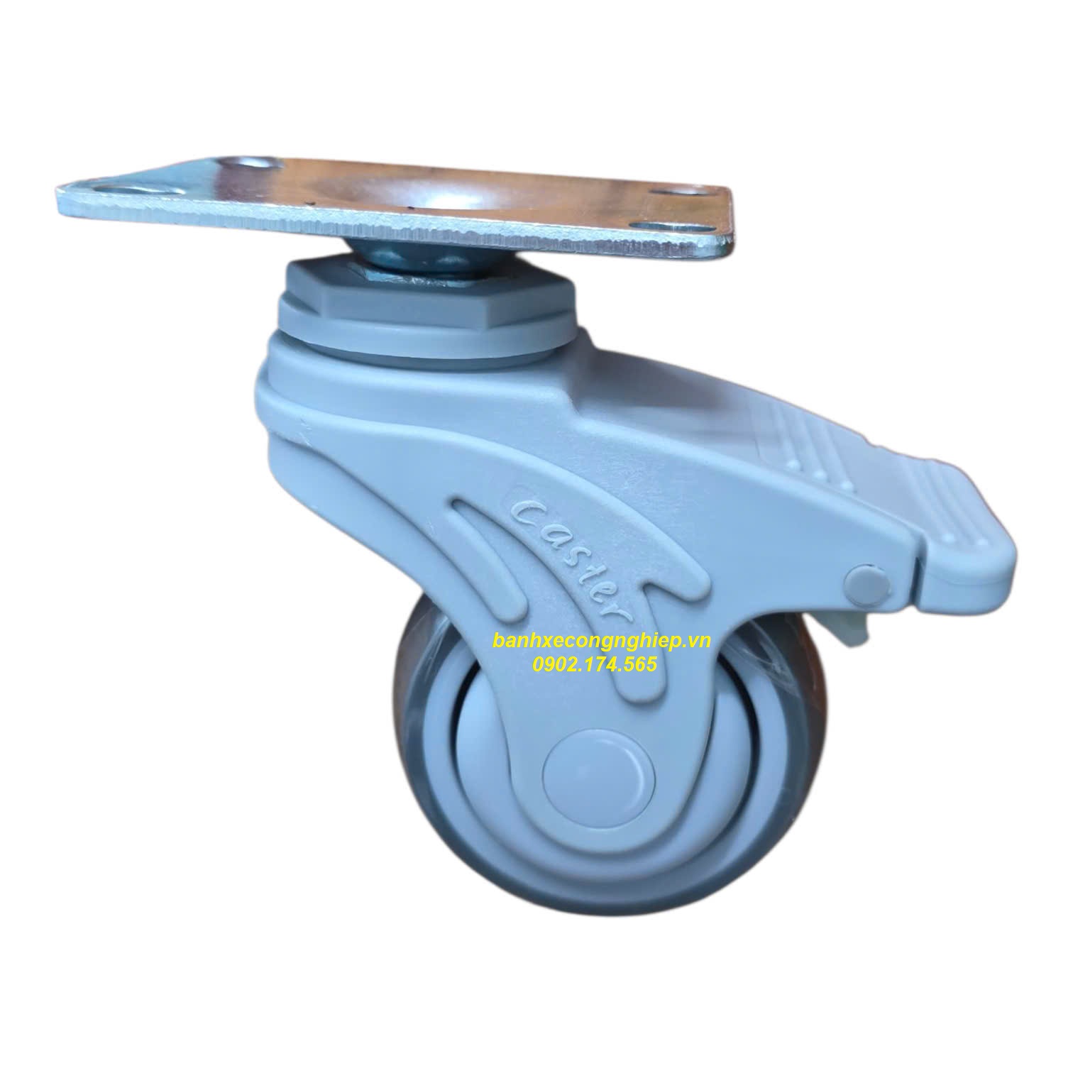 Bánh xe cao su xám TPR 75x32 càng nhựa Nylon xoay khóa Caster Serie 2 tiêu chuẩn USA