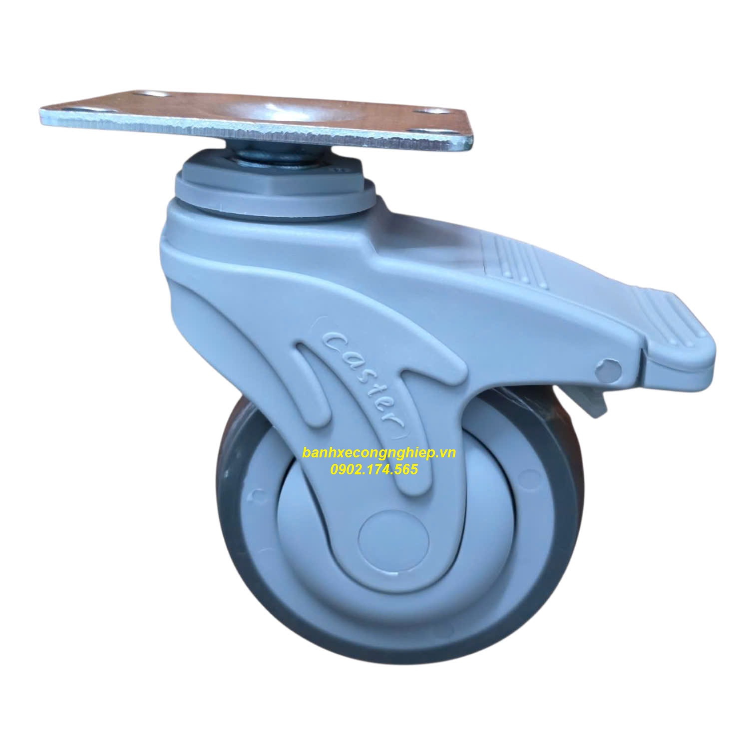 Bánh xe cao su xám TPR 100x32 càng nhựa Nylon xoay khóa Caster Serie 2 tiêu chuẩn USA